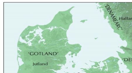 Burgenda Land på et gammelt kort over Danmark.